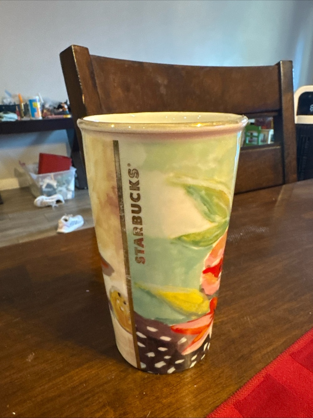 Starbucks Floral Ceramic Tumbler - Pastel Green & Multicolor